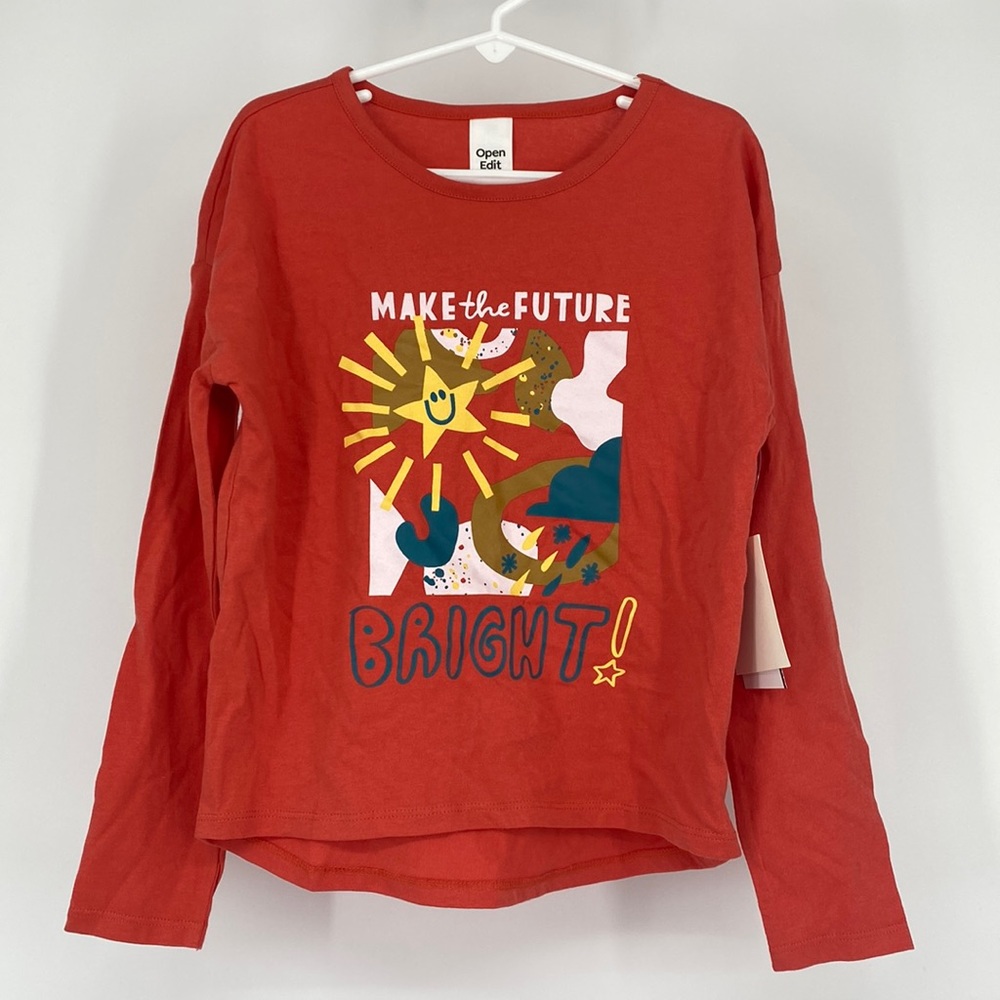 Open Edit Kids Make The Future Bright Graphic Print Long Sleeve Shirt Red Size 6